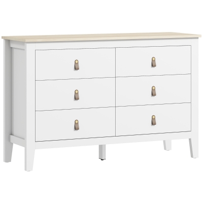 HOMCOM Cómoda de 6 Gavetas Cómoda para Dormitório com Puxadores de PU 120x40x78 cm Branco