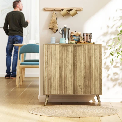 HOMCOM Buffet Salon Chêne 2 Portes avec Étagère Réglable
