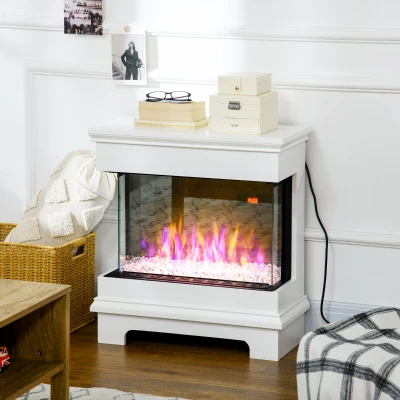 HOMCOM Elektrokamin mit 10 Farben, automatischer Abschaltung und 12-Stunden-Timer, 61x28x66.5 cm, Weiß