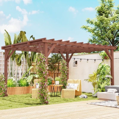 Outsunny Stabile Gartenlaube für Kletterpflanzen, Holzpergola, 3,3 x 3,8 m, Rankgitter für Weinreben und Blumen