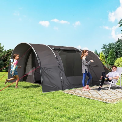 Outsunny Campingzelt mit Vordach für 4 bis 6 Personen, leicht, belüftet, wasserdicht 5.000 mm, einfach zu montieren, Transporttasche Grau