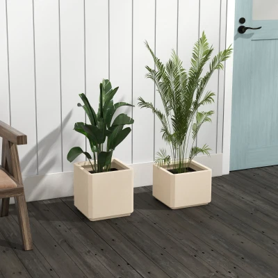 Outsunny Set mit 2 Stapelbaren Quadratischen Gartentöpfen für Innen und Außen, Beige