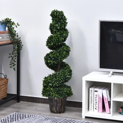 Outsunny Künstliche Spiralbuchsbaum Pflanze (Ф32cm x 120cm), Dekorativ für Innen- und Außenbereich, Grün mit Inkludiertem Blumentopf