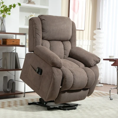 HOMCOM Fauteuil Massage Chauffant Aide au Lever Marron Clair