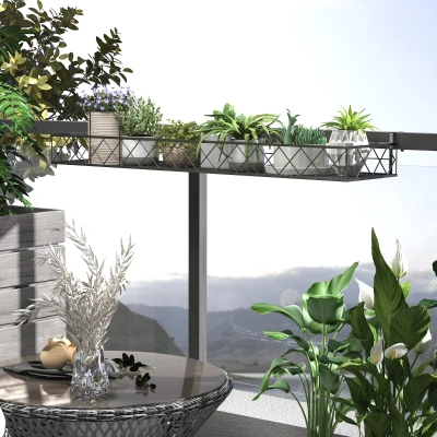 Outsunny Balkon-Blumenkasten Blumentopfhalter mit Geländerhaken aus Metall, 100x31x12cm, Schwarz