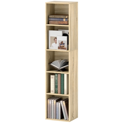 HOMCOM Bücherregal Aufbewahrungsregal 5 Ebenen mit verstellbaren Regalen für Wohnzimmer, Schlafzimmer, Büro, 30x24x133,5cm, Naturholz
