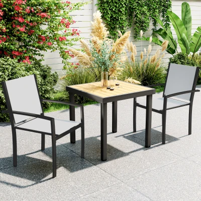 Outsunny Set von 2 Stapelstühlen für den Garten, stapelbare Außenstühle mit Armlehnen, Stahlrahmen 60 x 65 x 85 cm Hellgrau