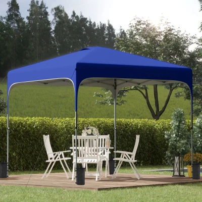 Outsunny Gartenpavillon Klappbar 2,5x2,5 m mit Höhenverstellung, Sandsäcke und Tragetasche mit Rädern, Blau