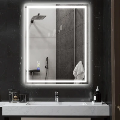 HOMCOM Badezimmerspiegel mit LED-Beleuchtung Anti-Beschlag, Bluetooth-Lautsprecher, Touch-Tasten, 80x100 cm