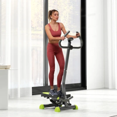 HOMCOM Máquina de Steps Mini Stepper para Fitness en Casa con Pantalla LCD y Pedales Antideslizantes 55x44x108cm Gris y Verde