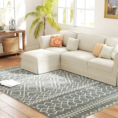 HOMCOM Teppich für drinnen und draußen, Boho-Design, leicht zu reinigen, Grau