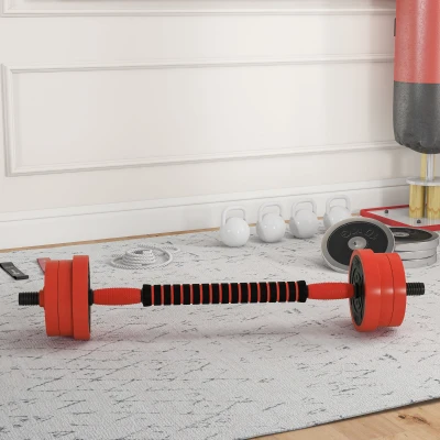 SPORTNOW Set Pesi da Palestra 4 in 1 da 20kg, in Kettlebell umwandelbar, 2 Hanteln, Langhantel und Liegestützgriff, Rot