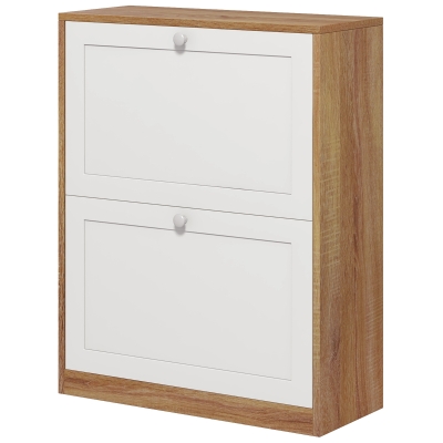 HOMCOM Schuhschrank Slim mit 3 Verstellbaren Regalen auf 2 Ebenen für 12 Paare, aus Spanplatte und MDF, 60x24.5x75.5 cm