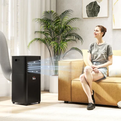 HOMCOM Mobiler Klimaanlage 7000 BTU mit Fernbedienung, 24-Stunden-Timer, bis zu 26 m², Energieeffizienzklasse A, Schwarz
