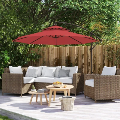 Outsunny Parasol Rouge Ø2,67m Inclinable Acier Polyester
