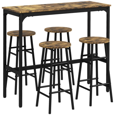 HOMCOM Set Tisch und Stühle 5 Stück mit 4 Hockern mit Fußstützen und Rechteckigem Tisch, Schwarz und Braun