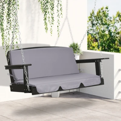 Outsunny Schaukelkissen für 3-Sitzer-Gartenschaukel mit Bändern, 2 Stück à 130x45x5 cm, Dunkelgrau