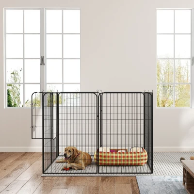 PawHut Parque para Animais de Estimação com 8 Painéis 80x120 cm Parque para Cães Dobrável com Porta e Dupla Trava Preto