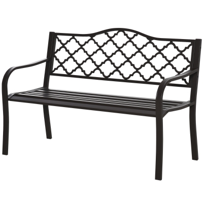 Outsunny 3-Sitzer Gartenbank im ländlich-chicen Stil für Garten oder Terrasse 128L x 60B x 89H cm Epoxid-Metall Gusseisen Braun