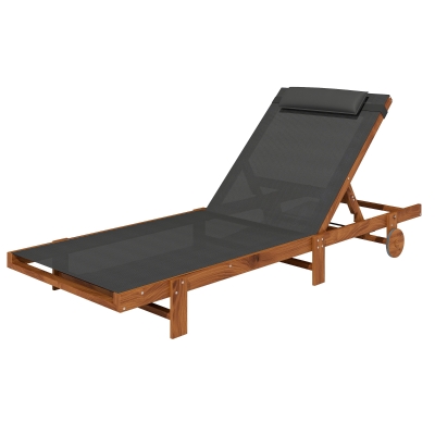 Outsunny Sonnenliegestuhl mit verstellbarer Rückenlehne in 4 Positionen Rädern und Kopfstütze, Schwarz