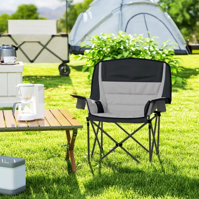 Outsunny Faltbarer und tragbarer Campingstuhl mit Becherhaltern, Seitentaschen und Transporttasche, Schwarz