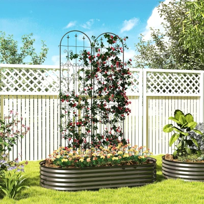 Outsunny Lot de 2 supports pour plantes grimpantes, Rankgitter für Garten, für Gemüse, Reben, Blumen, aus Metall, 50 x 220 cm, Schwarz