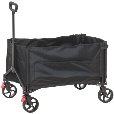 Outsunny Faltbarer Gartenwagen 150 L, Strandtransportwagen mit verstellbarem Griff und seitlichen Taschen 85 x 50 x 90 cm Schwarz