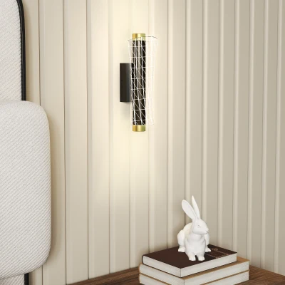 HOMCOM Lampa ścienna LED do wnętrz z geometrycznym wzorem siatki, regulowana, czarna