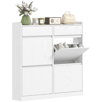 HOMCOM Schuhschrank für 8 Paare mit 2 Schubladen und 4 klappbaren Schubladen, 98 x 19,2 x 95,3 cm, weiß