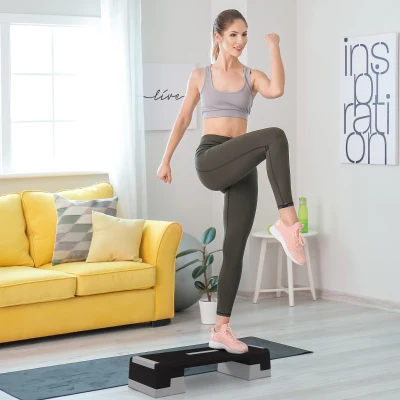 SPORTNOW Stepper mit Höhenverstellung, abnehmbaren Stufen und rutschfester Basis, aus ABS, 97x36x15/20/25 cm, Grau