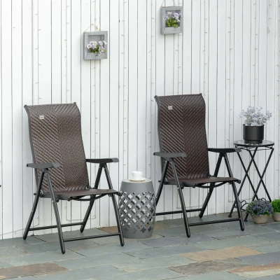Outsunny Set mit 2 klappbaren Gartenstühlen aus PE-Rattan, 7-fach verstellbare Rückenlehne, 71x58x111cm