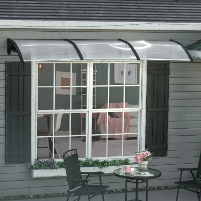 Outsunny Moderne Überdachung aus Polycarbonat, Aluminium und PP für Balkone, Fenster und Türen, 303x96x27 cm, Schwarz und Transparent