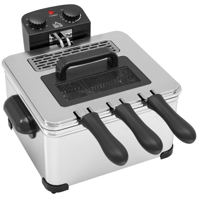 HOMCOM Friteuse met 5 L Oliecapaciteit, Timer, Kijkvenster, 2000W Vermogen, Zilverkleurig
