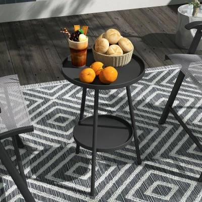 Outsunny Kleiner runder Beistelltisch mit 2 Ebenen Gartentisch für Terrasse Wohnzimmer Balkon aus Metall Ø 32 x 51 cm Schwarz