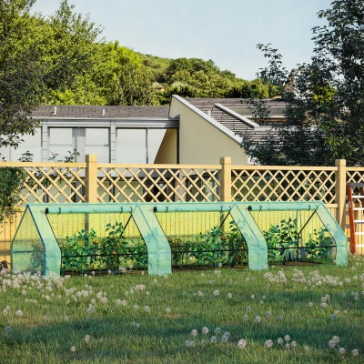 Outsunny Mini-Gewächshaus für Pflanzen, wasserdicht mit 3 aufrollbaren Eingängen, aus Stahl und PE, 400x100x80 cm, Grün