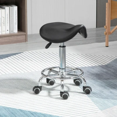HOMCOM Höhenverstellbarer Hocker mit 5 Rollen und ergonomisch gepolsterter Sitzfläche aus Schaumstoff, 36,5x37,5x51-66 cm, Schwarz