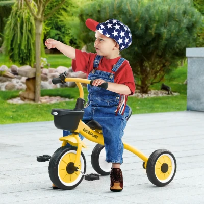 AIYAPLAY Triciclo per Bimbi 2-5 Anni Sedile Regolabile Giallo