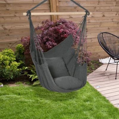 Outsunny Outdoor Hängesessel Hängematte mit 2 Kissen, Innen und Außen, aus Baumwollmischung, Dunkelgrau