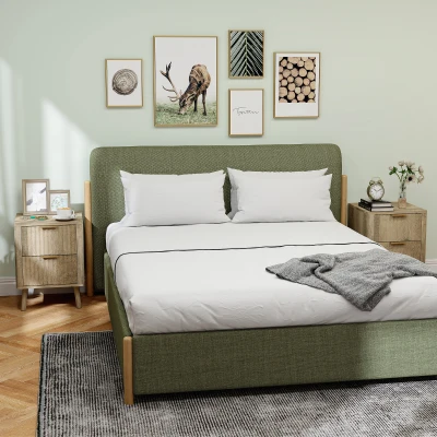 HOMCOM Lot de 2 Tables de Chevet Chêne avec Tiroirs Cannelés