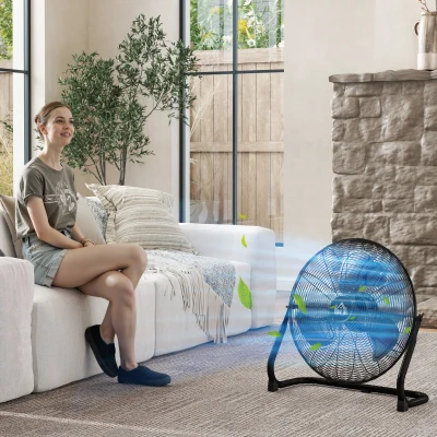 HOMCOM Tragbarer elektrischer Tischventilator mit 3 Geschwindigkeiten und einstellbarer Neigung von 120° leistungsstarker Luftstrom Schwarz