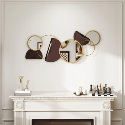 HOMCOM Modernes 3D-Metallwanddekor mit Spiegeln für Wohnzimmer und Eingang, 101x41.5 cm, Gold
