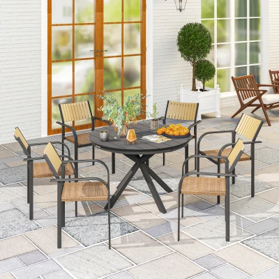 Outsunny Runder Gartentisch Ø 118 cm mit Aluminiumrahmen für Balkon, Veranda, Terrasse, schwarz