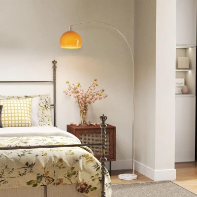 HOMCOM Bogenstandlampe mit Fußschalter, aus Marmor, Metall und Kunststoff, 26x90x180 cm, Weiß und Orange