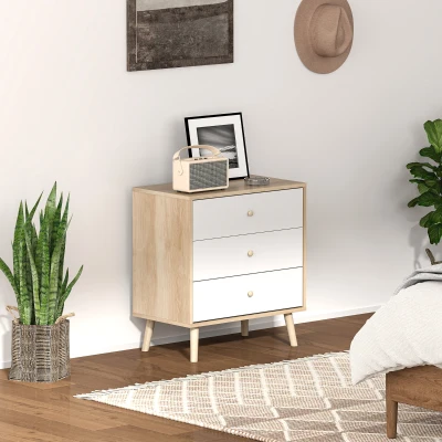 HOMCOM Kommode 3 Schubladen Aufbewahrungsmöbel modernes Design für Schlafzimmer, Wohnzimmer - 60 x 35 x 65 cm, Eiche