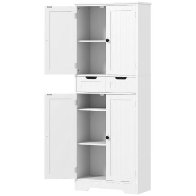 HOMCOM Badezimmerschrank mit Schublade, Türenschrank, verstellbares Regal, 60 x 30 x 160 cm, Weiß