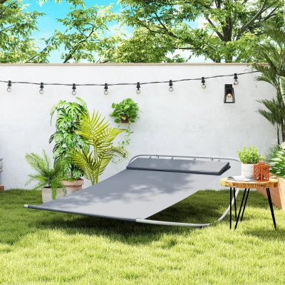 HOMCOM Sonnenliege für 2 Personen mit Schaukelfunktion und inkl. Kopfstütze für Garten, Pool, Terrasse, Abmessungen 2,12 x 1,75 x 0,6 m Grau