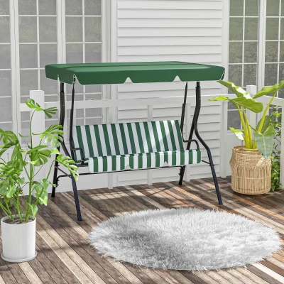 Outsunny Gartenwippe 3-Sitzer, Terrassenwippe mit verstellbarem Sonnendach, Streifenmuster 1,7 x 1,1 x 1,53 m Grün