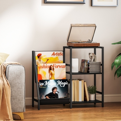 HOMCOM 3-Tier Record Player Stand Black Wood Effect