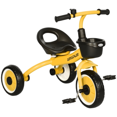AIYAPLAY Triciclo per Bimbi 2-5 Anni Sedile Regolabile Giallo