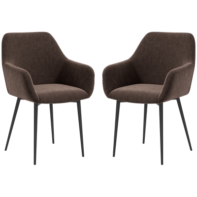 HOMCOM Set 2 Nordische Esszimmerstühle mit gepolsterten gebogenen Armlehnen aus samtigem Stoff, 54x57x80 cm, Braun